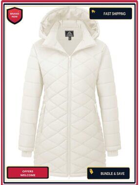 Women's Long Quilted Puffer Jacket Hooded Winter Coat Water Resistant Warm